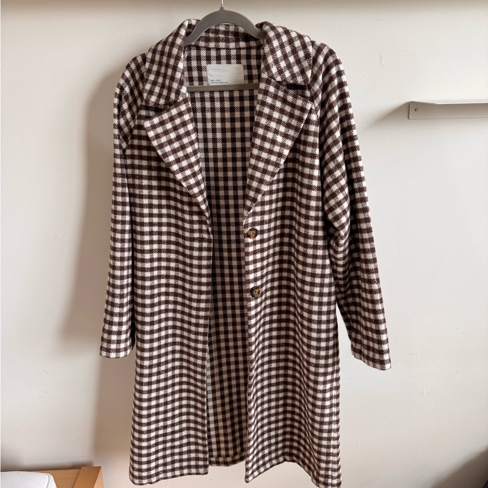 Oak and Fort long brown patterned jacket